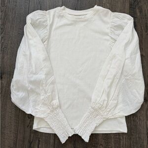 Women’s White Puff Sleeve Top - Classic Crewneck